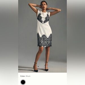 Maeve White Sleeveless Dress with Black Lace Overlay